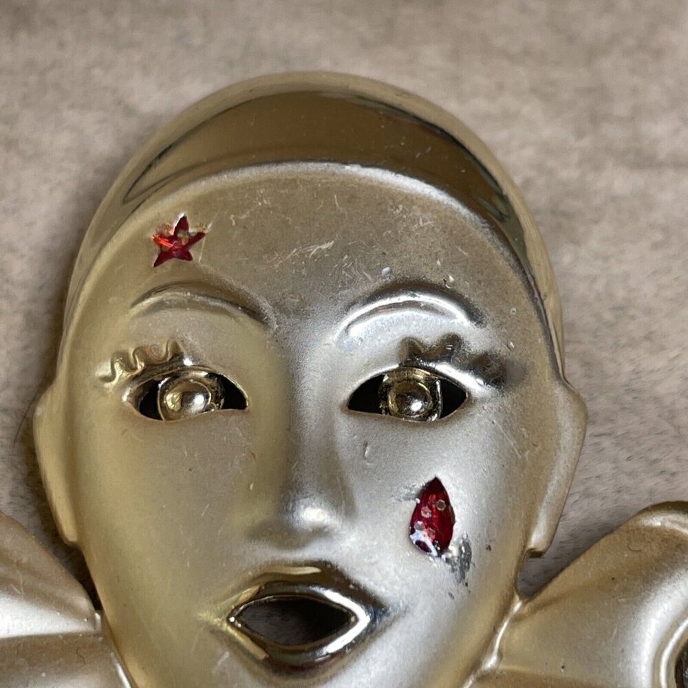 Vintage Gold Tone Harlequin Clown Brooch Pin 2.5" - Picture 2 of 4